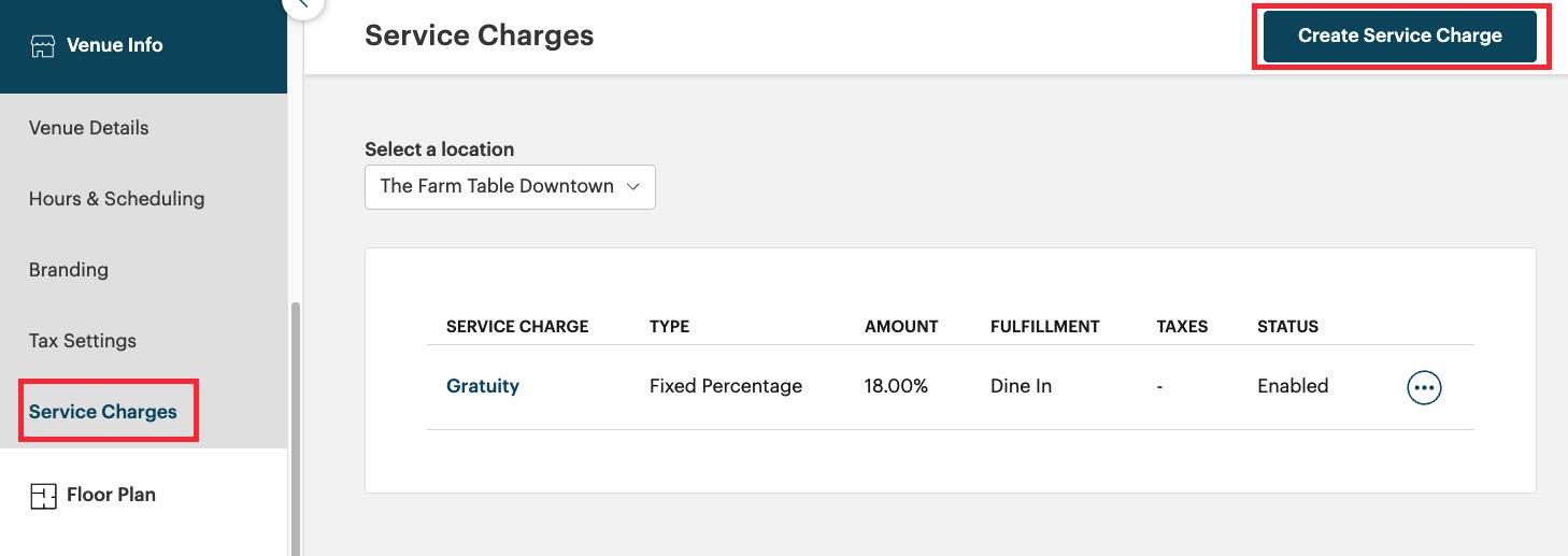 Menu Management: Service Charges