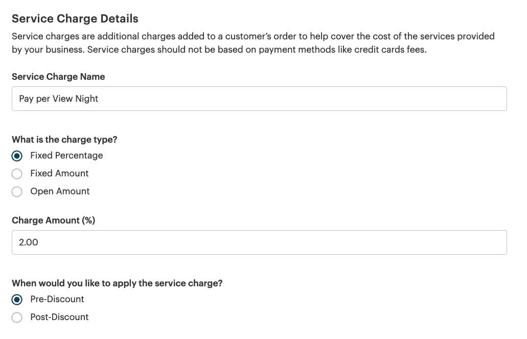 Menu Management: Service Charges