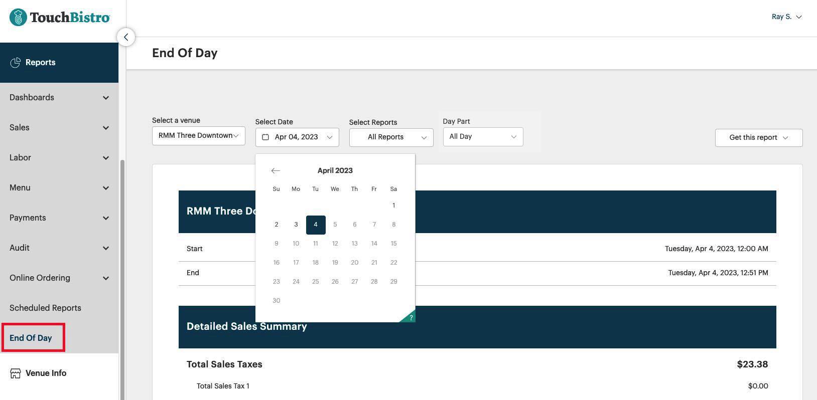 How to Reprint an End of Day Report
