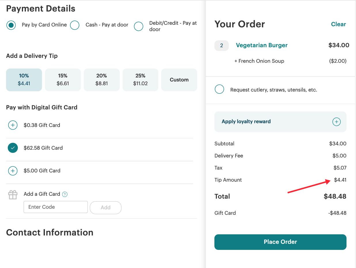 What is the Diner's Experience When Selecting Delivery in Online Ordering?