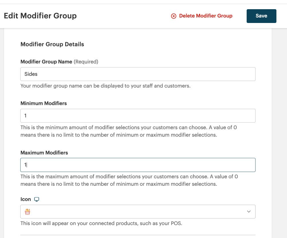 Menu Management: Modifier Groups